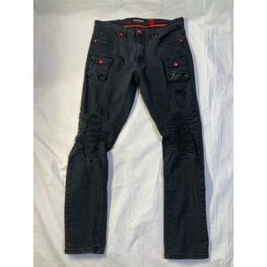 M1980 CANNON SHREDDED DENIM JEANS - BLACK/BLACK  34X32